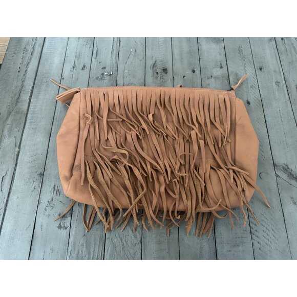 Jennifer Haley Brown Leather Fringe Clutch Bag - Picture 1 of 3